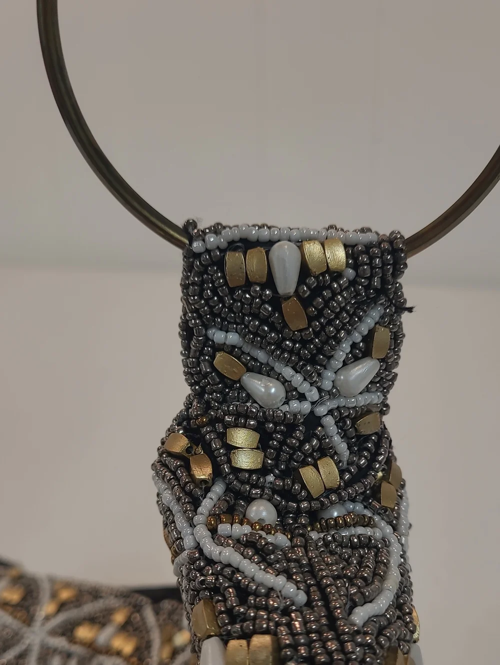 Versona Embellished Black and Gold Metallic & Pearls Evening Dressy Wristlet Bag